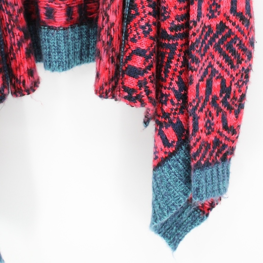 Blue Rain $68 Sm/Medium Red Blue Aztec Pattern Open Front Draped Knit Cardigan - Picture 6 of 10